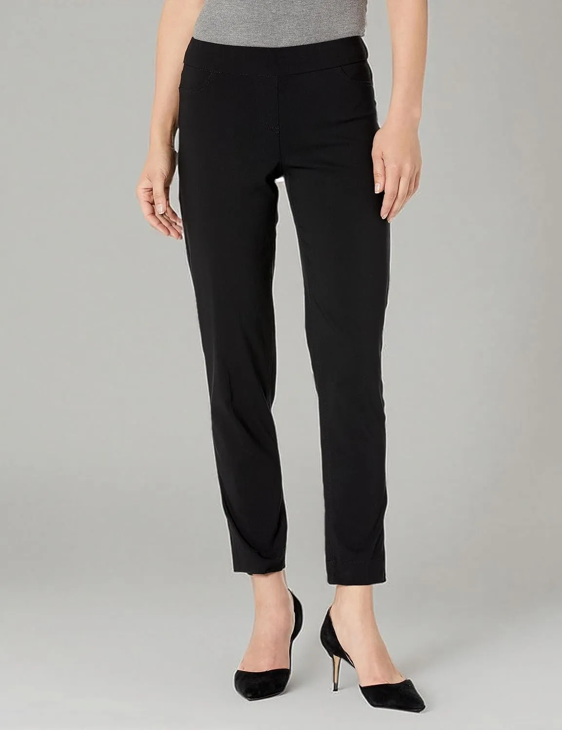 SLIM-SATION Women's Petite Wide Band Pull on Ankle Pants
