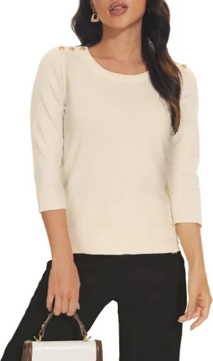 Spicy Sandia Women's 3/4 Sleeve Crew Neck Pullover Sweaters Lightweight Dressy Casual Trendy Knit Tops
