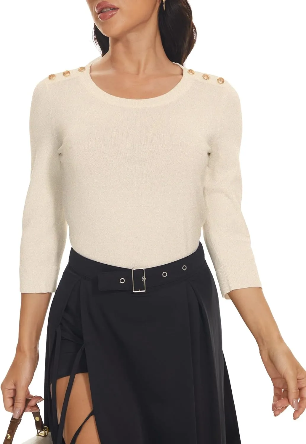 Spicy Sandia Women's 3/4 Sleeve Crew Neck Pullover Sweaters Lightweight Dressy Casual Trendy Knit Tops