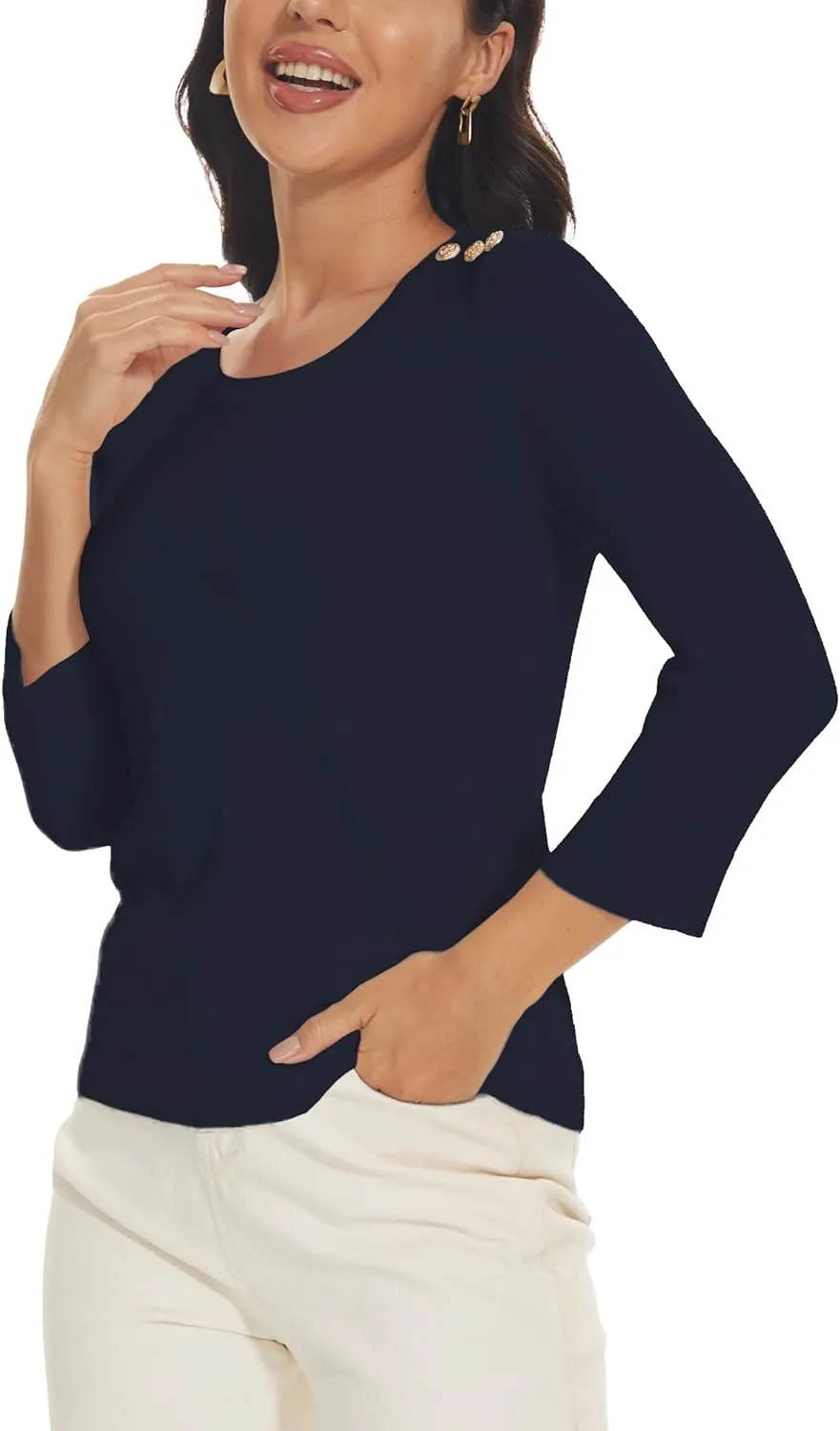 Spicy Sandia Women's 3/4 Sleeve Crew Neck Pullover Sweaters Lightweight Dressy Casual Trendy Knit Tops