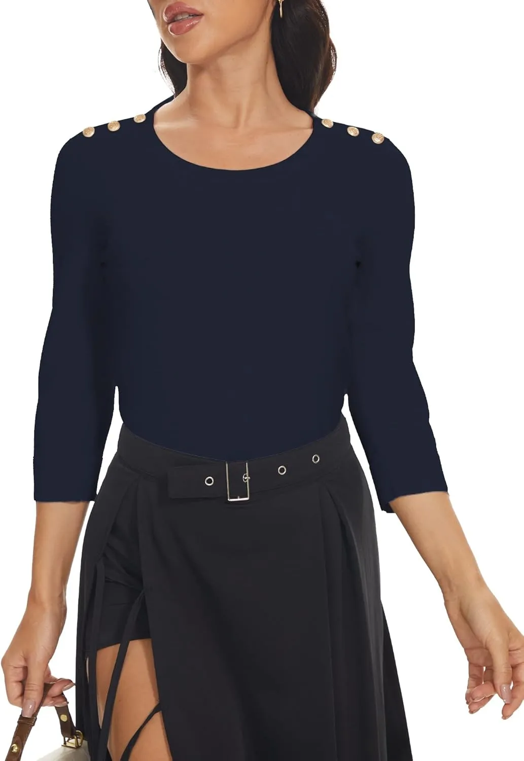 Spicy Sandia Women's 3/4 Sleeve Crew Neck Pullover Sweaters Lightweight Dressy Casual Trendy Knit Tops