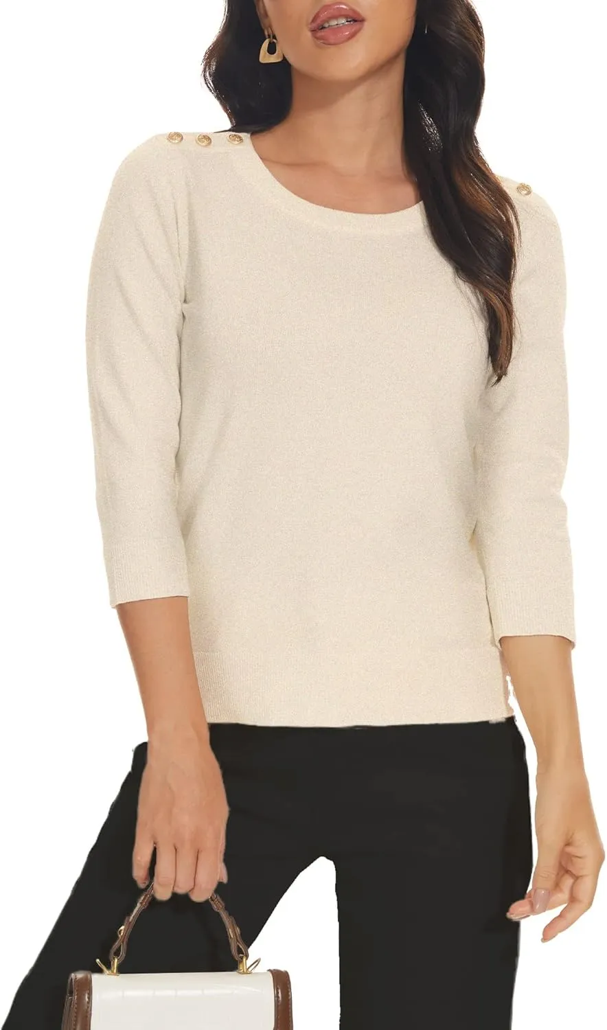 Spicy Sandia Women's 3/4 Sleeve Crew Neck Pullover Sweaters Lightweight Dressy Casual Trendy Knit Tops