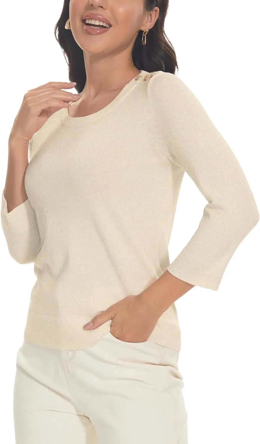 Spicy Sandia Women's 3/4 Sleeve Crew Neck Pullover Sweaters Lightweight Dressy Casual Trendy Knit Tops