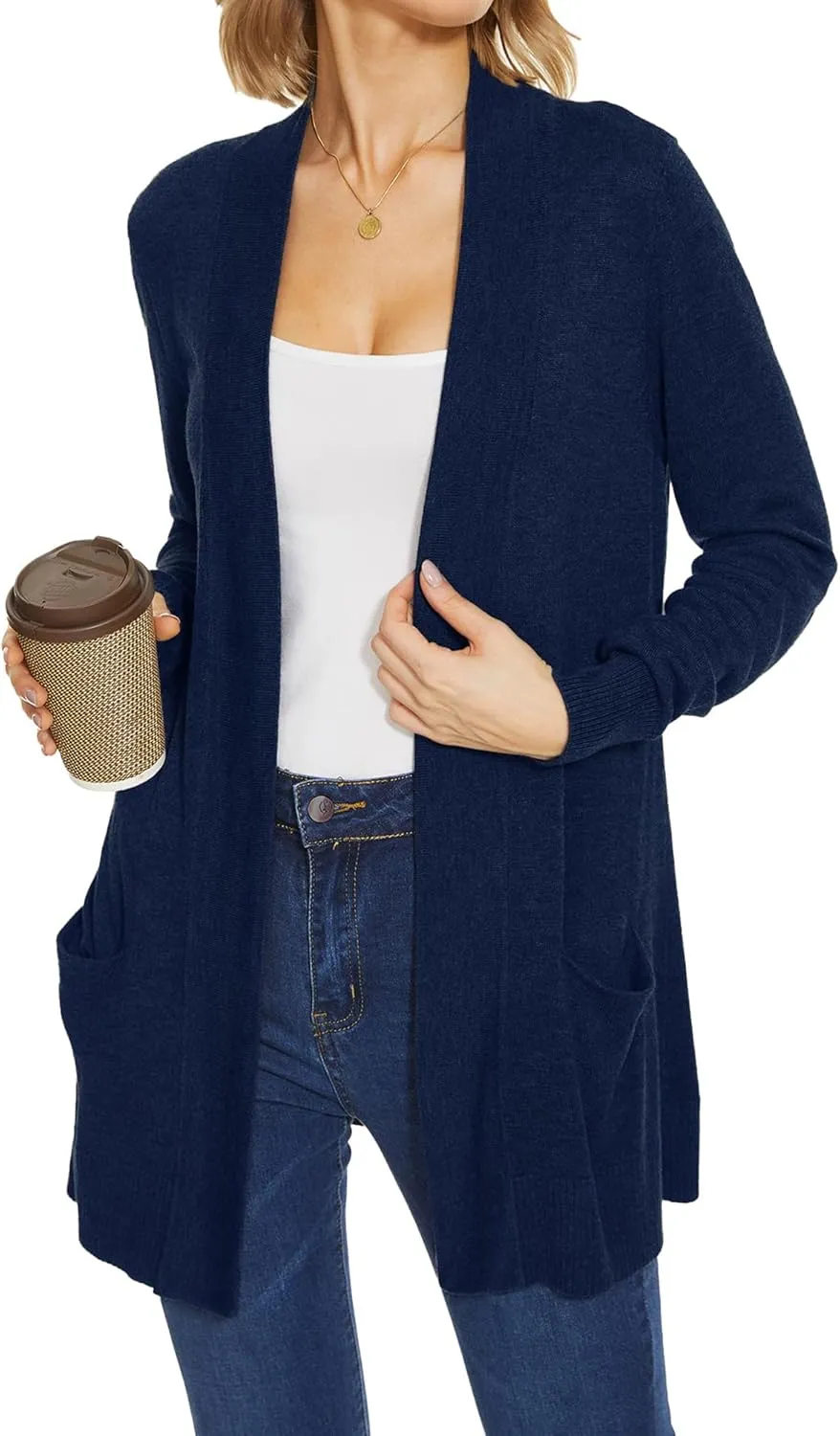 Spicy Sandia Women's Knit Cardigan Open Front Long Sleeve Sweater with Pockets Lightweight Fall Trendy Dressy Casual