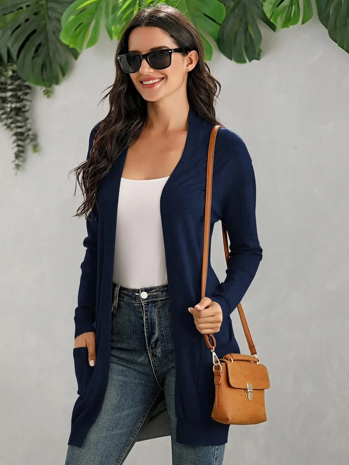 Spicy Sandia Women's Knit Cardigan Open Front Long Sleeve Sweater with Pockets Lightweight Fall Trendy Dressy Casual