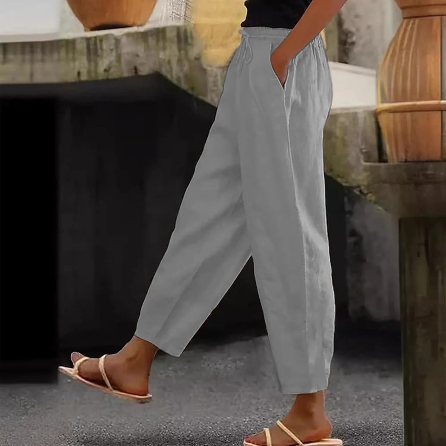 Spring Pants for Women 2025 Palazzo Capri Wide Leg Travel Plus Size Baggy Trousers Flowy Comfy Lounge Loose Outfits