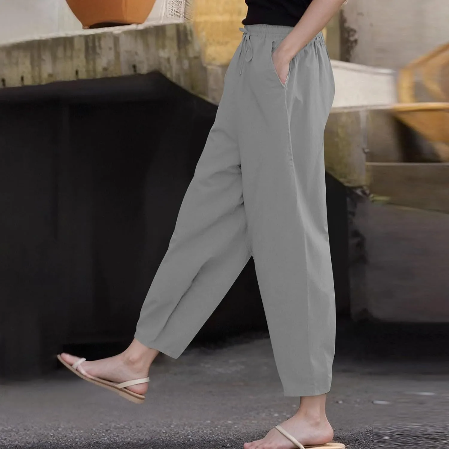 Spring Pants for Women 2025 Palazzo Capri Wide Leg Travel Plus Size Baggy Trousers Flowy Comfy Lounge Loose Outfits