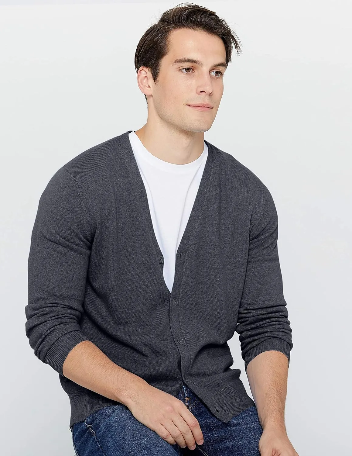 State Cashmere Men's 100% Pure Cashmere Button Front Long Sleeve Cardigan Sweater