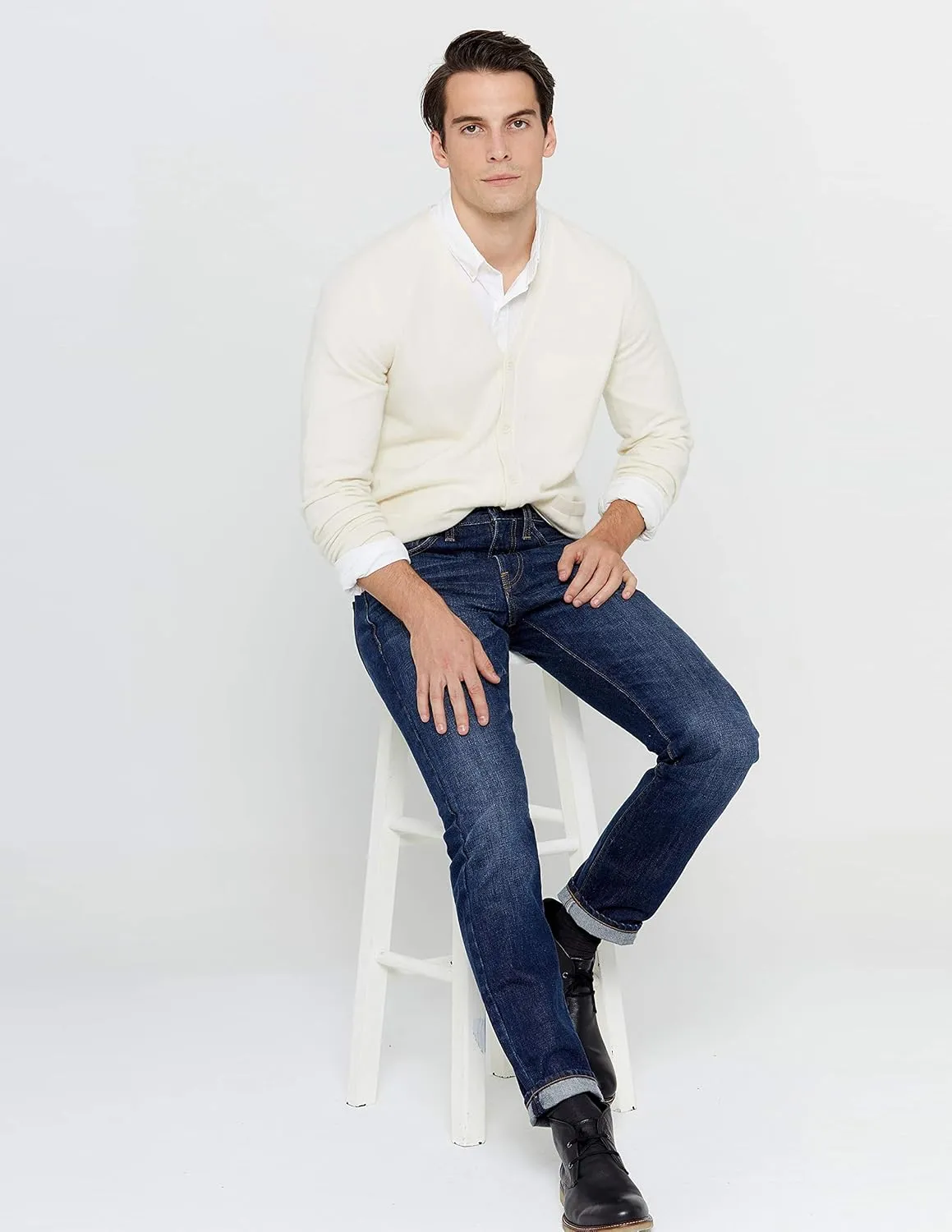 State Cashmere Men's 100% Pure Cashmere Button Front Long Sleeve Cardigan Sweater