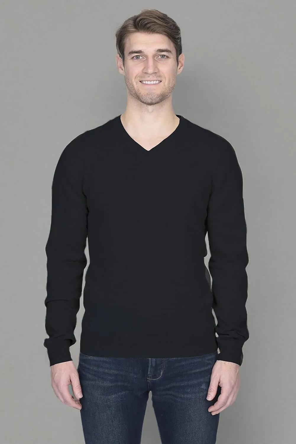 State Fusio Basic V-Neck Sweater Merino Wool Long Sleeve Pullover for Men - Made with 100% Merino Wool