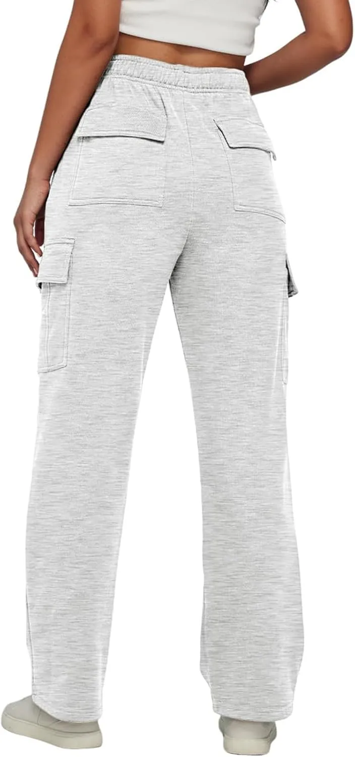 Straight Leg Cargo Sweatpants Women Baggy Fleece Elastic High Waisted Joggers Pants Casual Comfy Soft Parachute Pant