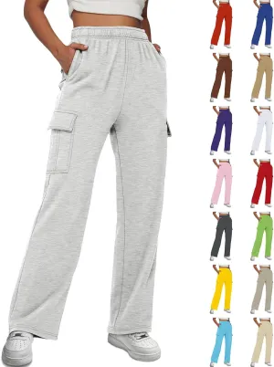 Straight Leg Cargo Sweatpants Women Baggy Fleece Elastic High Waisted Joggers Pants Casual Comfy Soft Parachute Pant