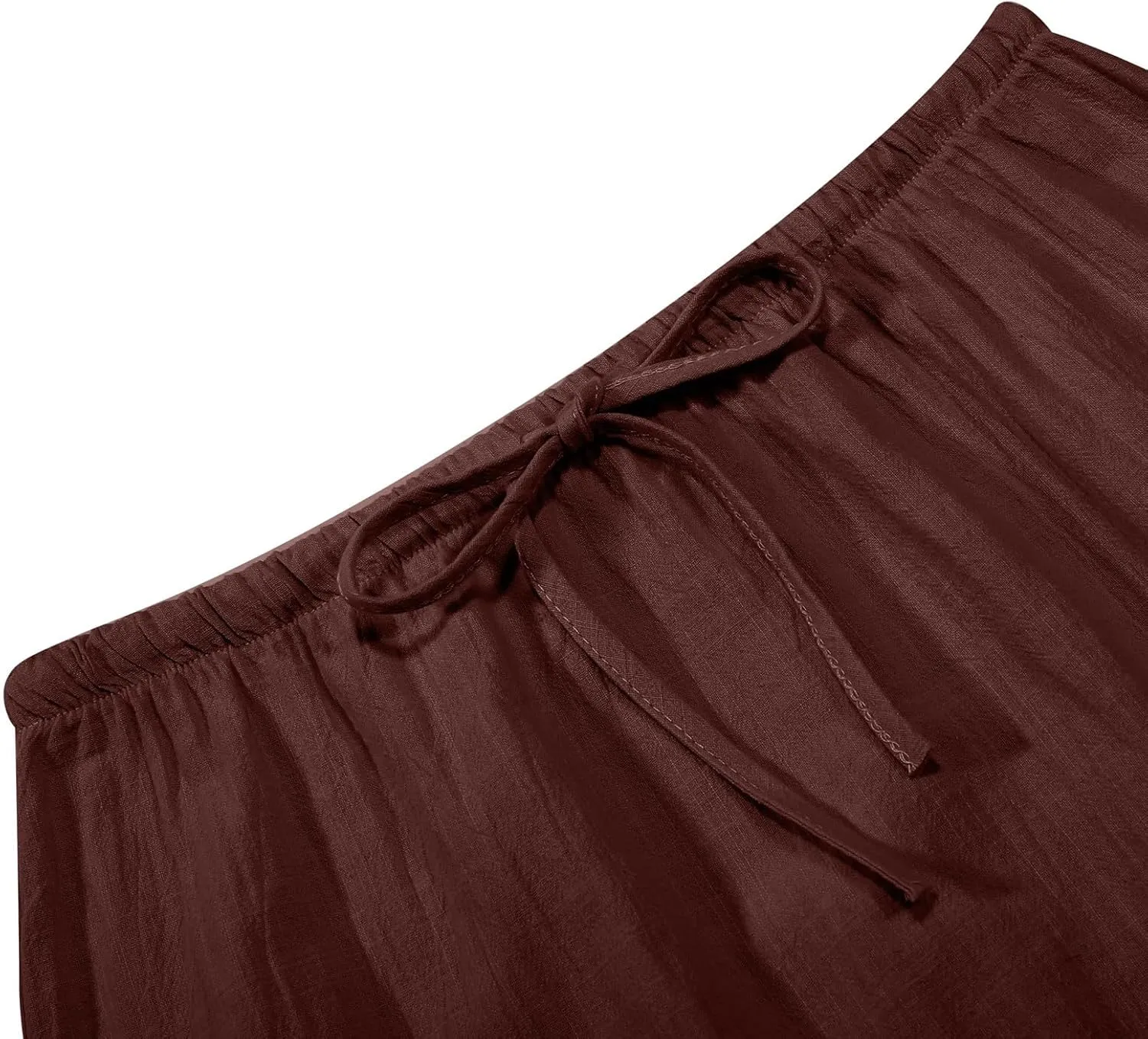Summer Boho Linen Skirts for Women Casual Loose Maxi Length Drawstring Low Rise A-Line Flowy Long Beach Skirt