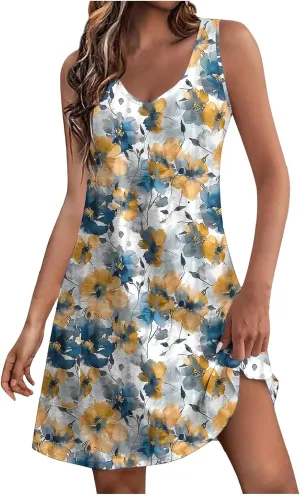 Summer Dresses for Women 2025 Beach Vacation Sundresses Plus Size Hawaiian Dresses Floral Print Boho Tank Dress