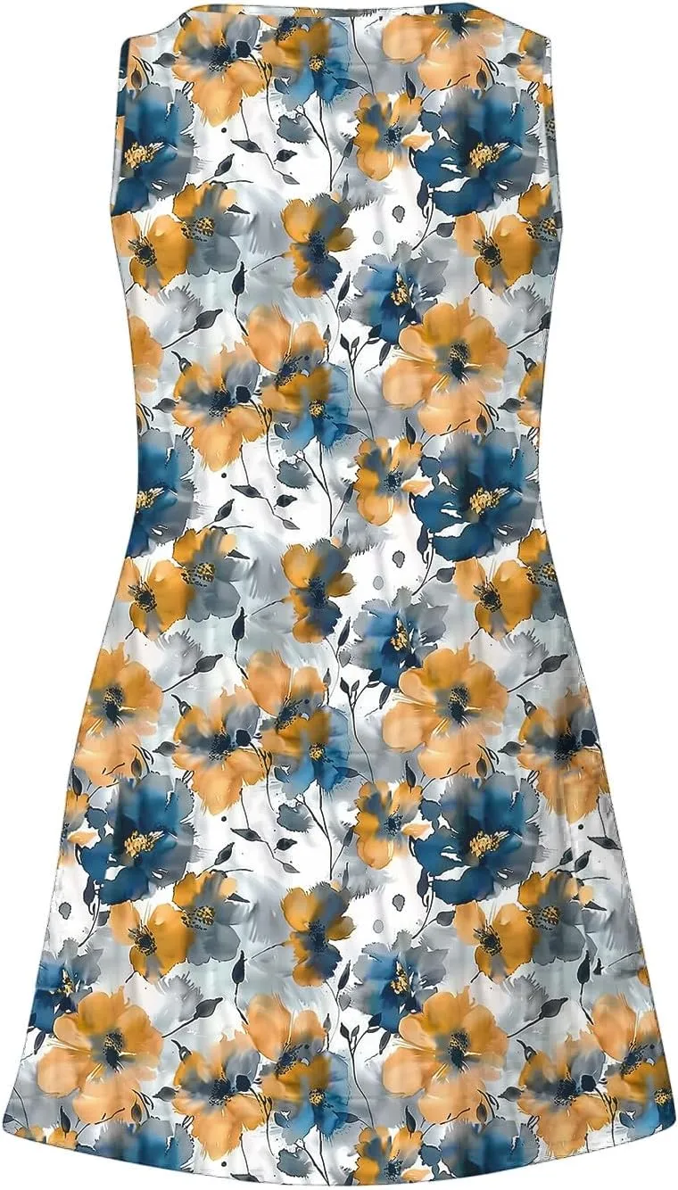 Summer Dresses for Women 2025 Beach Vacation Sundresses Plus Size Hawaiian Dresses Floral Print Boho Tank Dress