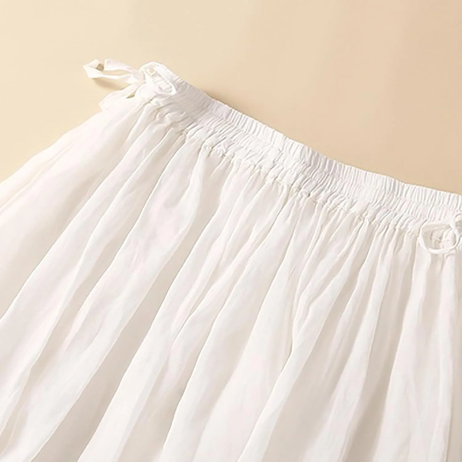 Summer Linen Skirts for Women 2025 Fashion Basic Solid Color Elastic Waist Lace-Up Boho Flowy Beach Skirt