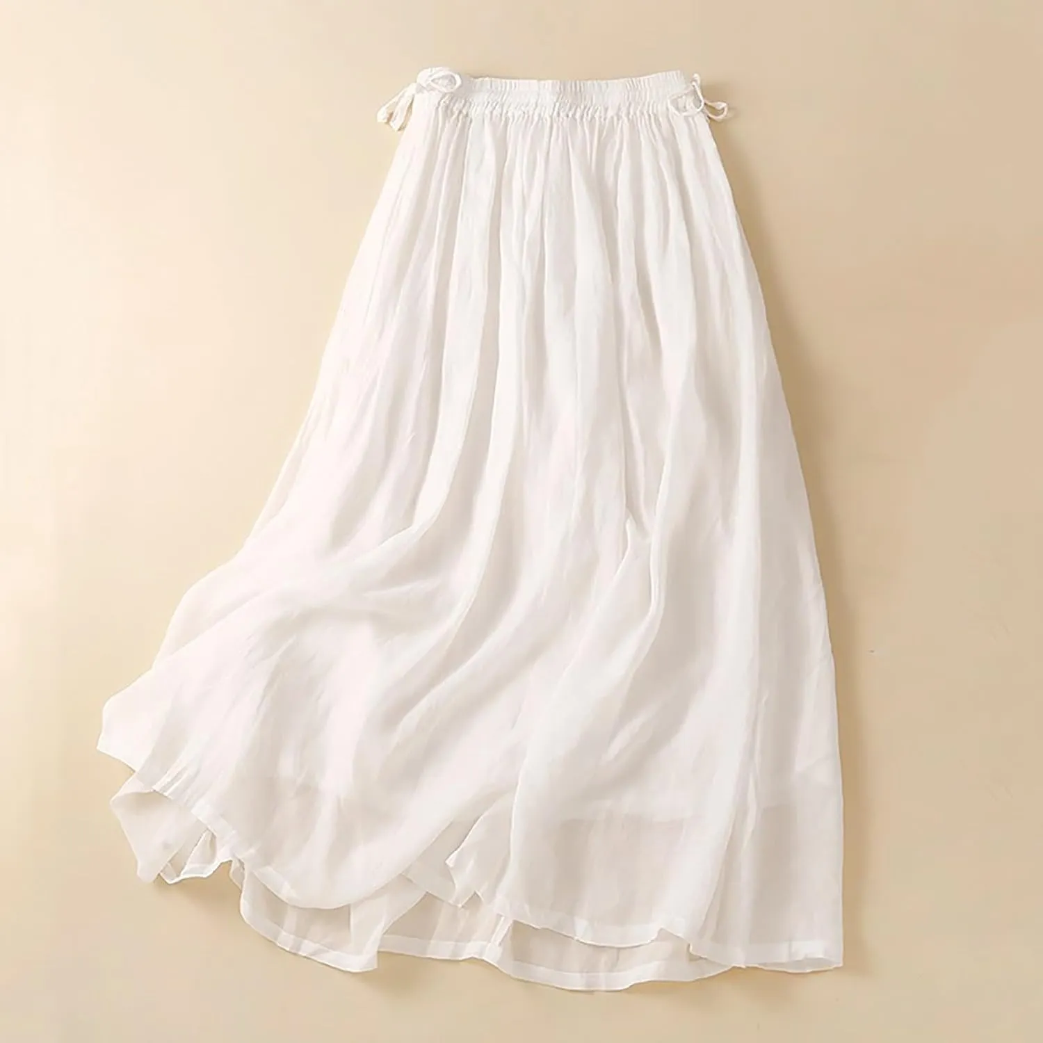 Summer Linen Skirts for Women 2025 Fashion Basic Solid Color Elastic Waist Lace-Up Boho Flowy Beach Skirt