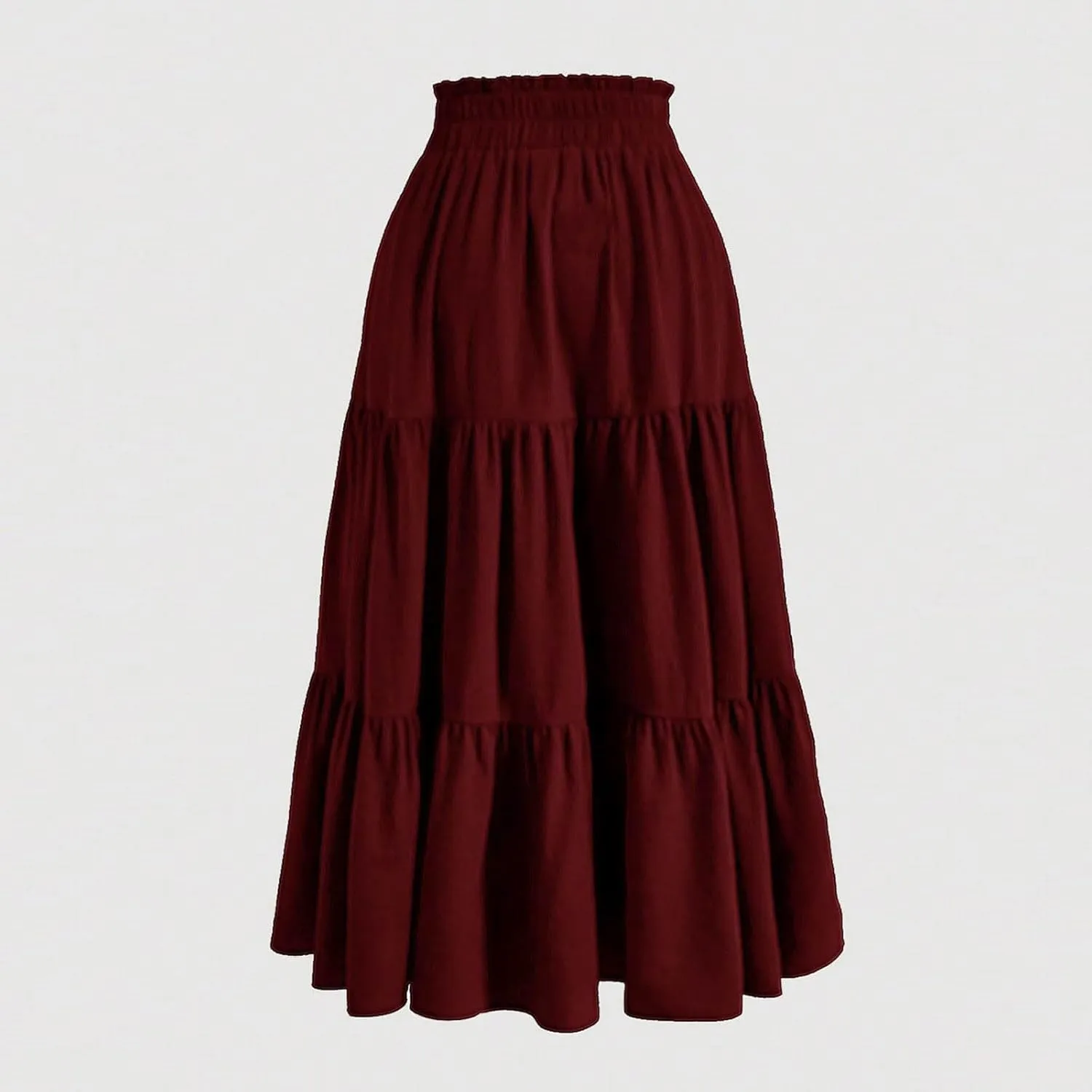Summer Long Skirts for Women Casual Drawstring High Waist Lightweight Tiered Flowy Pleated Skirts with Pocket