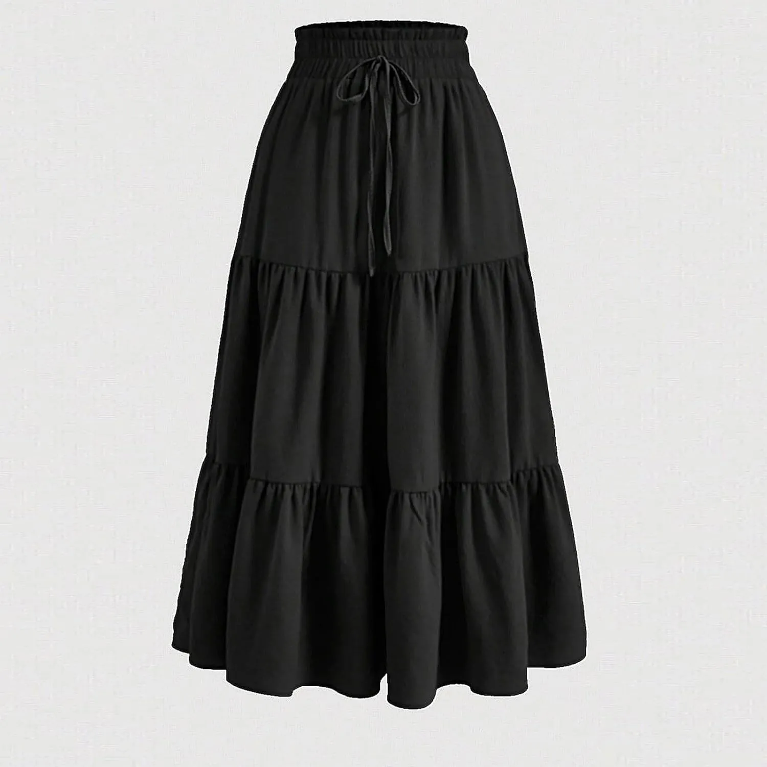 Summer Long Skirts for Women Casual Drawstring High Waist Lightweight Tiered Flowy Pleated Skirts with Pocket