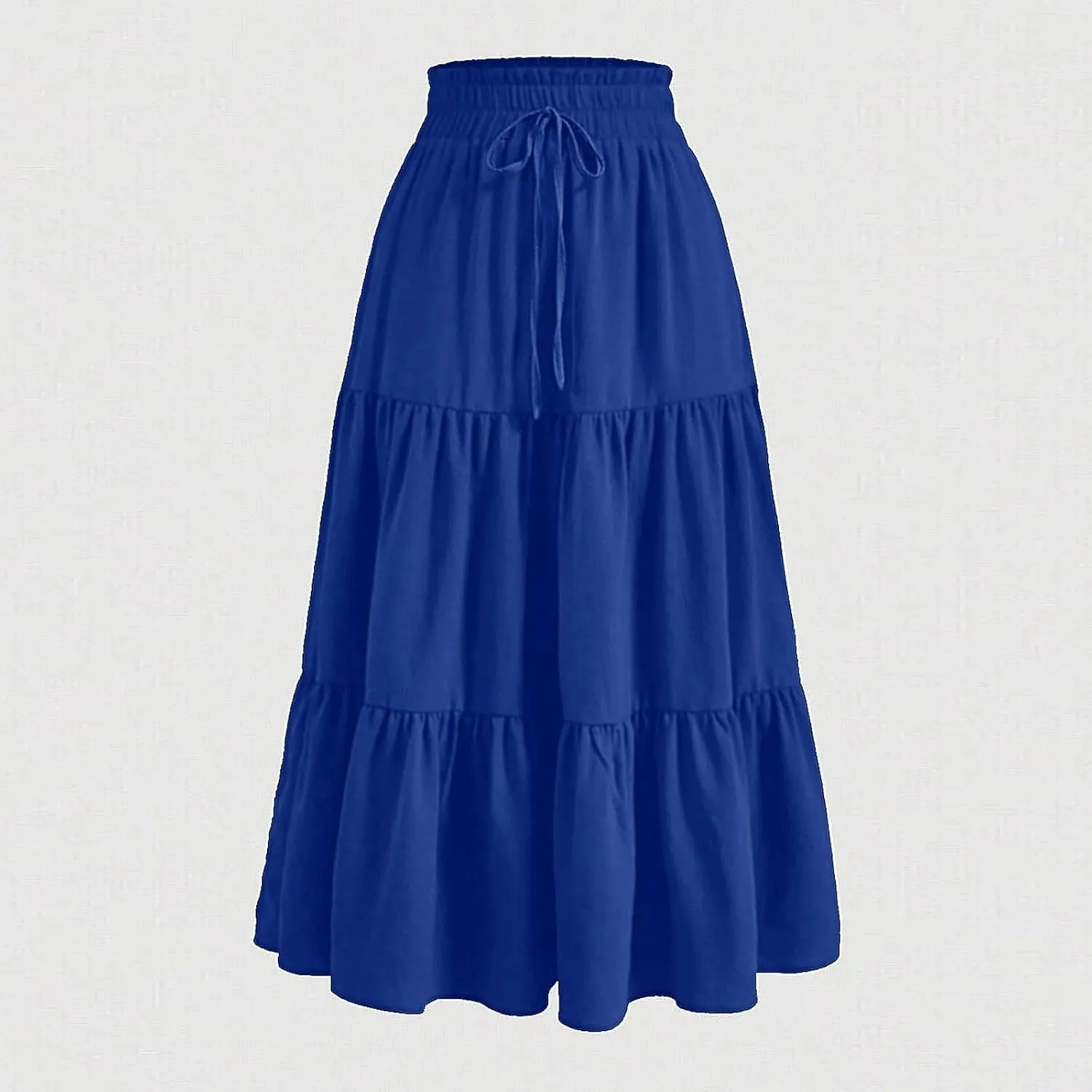 Summer Long Skirts for Women Casual Drawstring High Waist Lightweight Tiered Flowy Pleated Skirts with Pocket