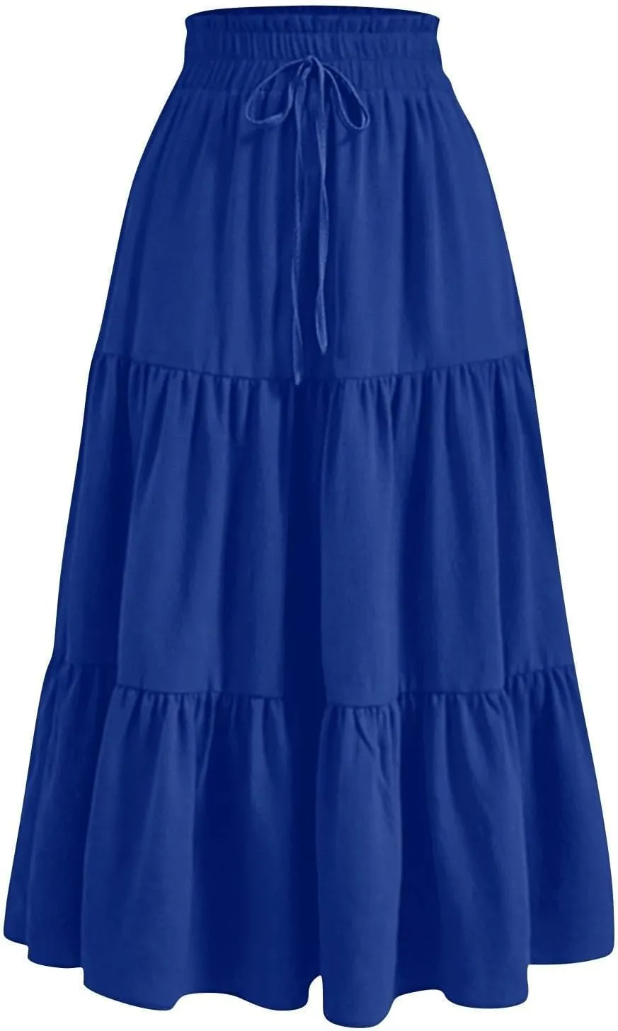 Summer Long Skirts for Women Casual Drawstring High Waist Lightweight Tiered Flowy Pleated Skirts with Pocket