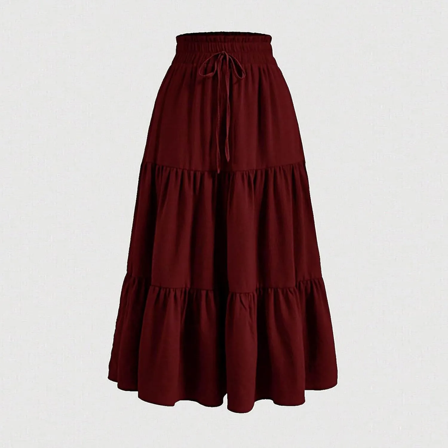 Summer Long Skirts for Women Casual Drawstring High Waist Lightweight Tiered Flowy Pleated Skirts with Pocket