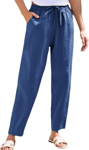 Summer Pants for Women Palazzo Capri Wide Leg Travel Plus Size Baggy Trousers Flowy Comfy Lounge Spring Outfits