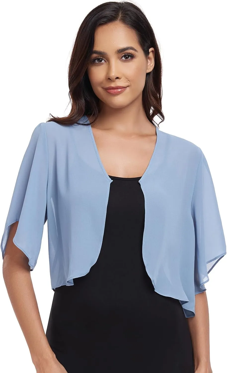 SURVODJA Womens Chiffon Cropped Cardigans Lightweight Sweaters Short Sleeve Bolero Shrugs for Dress
