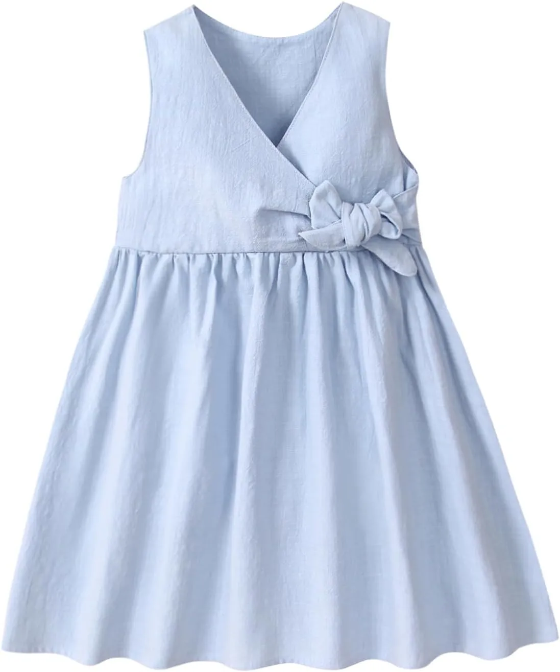 TIMOGG Toddler Girl Dress Summer Sleeveless Linen Cotton Dress Bow Kids Casual Dresses Clothes