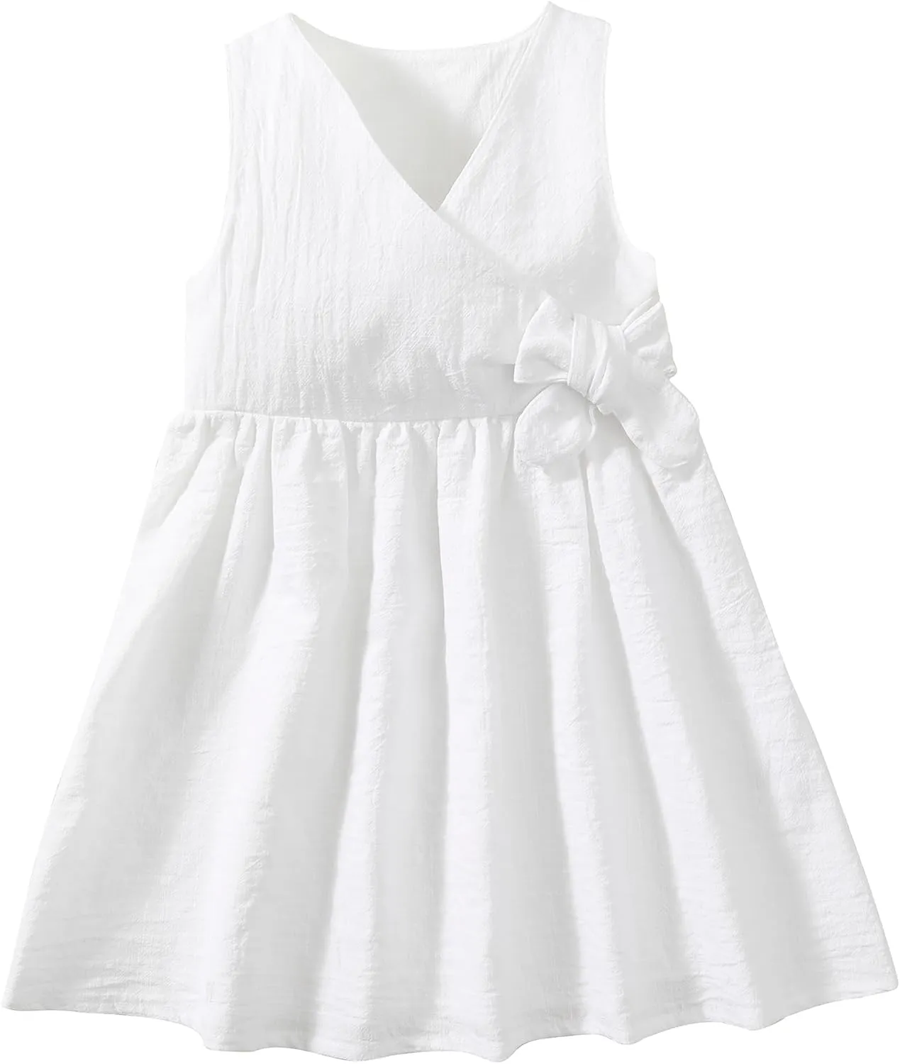 TIMOGG Toddler Girl Dress Summer Sleeveless Linen Cotton Dress Bow Kids Casual Dresses Clothes