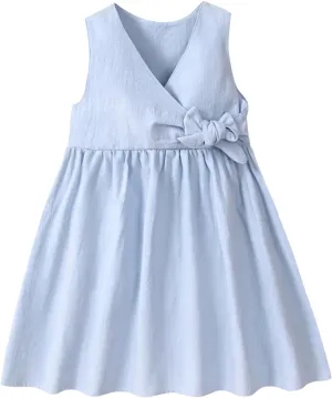 TIMOGG Toddler Girl Dress Summer Sleeveless Linen Cotton Dress Bow Kids Casual Dresses Clothes