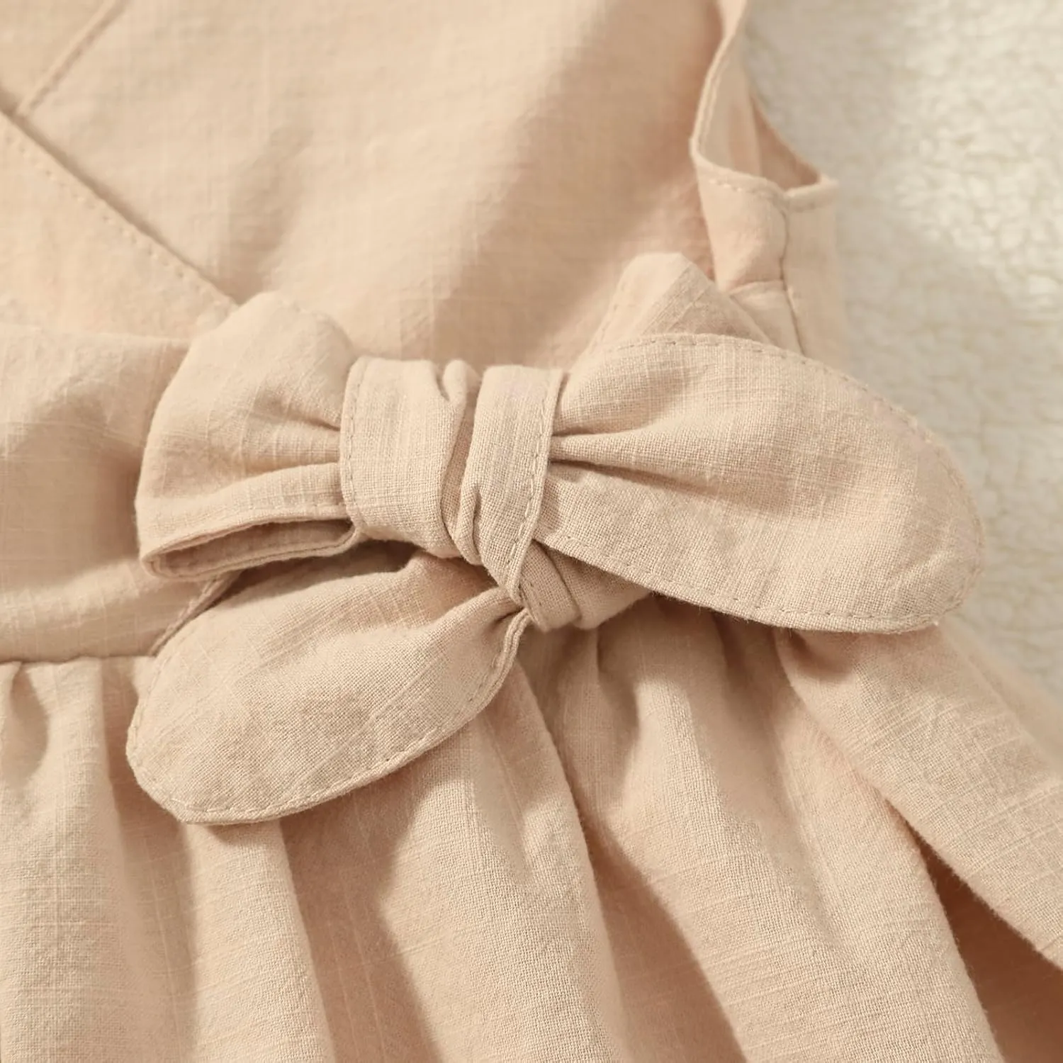 TIMOGG Toddler Girl Dress Summer Sleeveless Linen Cotton Dress Bow Kids Casual Dresses Clothes