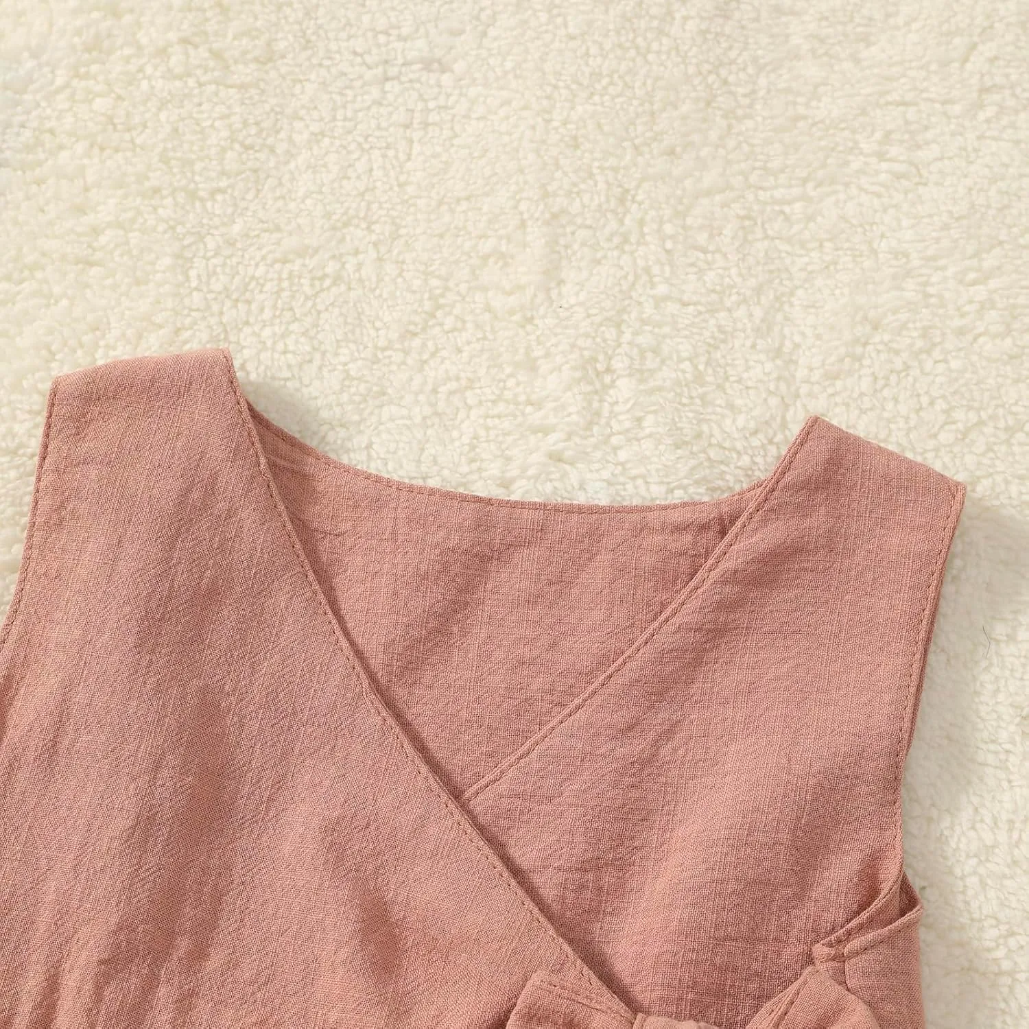 TIMOGG Toddler Girl Dress Summer Sleeveless Linen Cotton Dress Bow Kids Casual Dresses Clothes