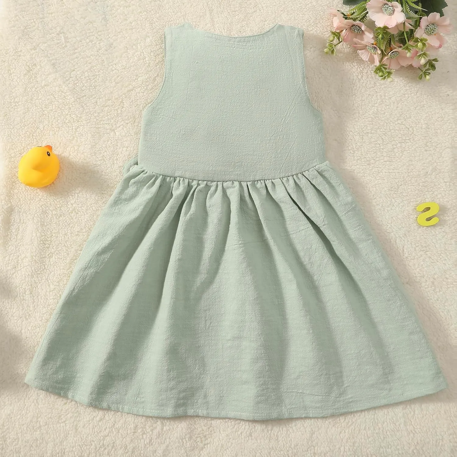 TIMOGG Toddler Girl Dress Summer Sleeveless Linen Cotton Dress Bow Kids Casual Dresses Clothes