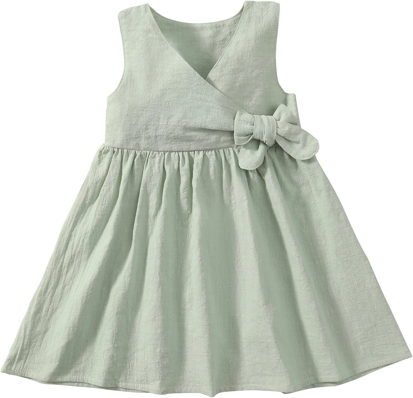 TIMOGG Toddler Girl Dress Summer Sleeveless Linen Cotton Dress Bow Kids Casual Dresses Clothes