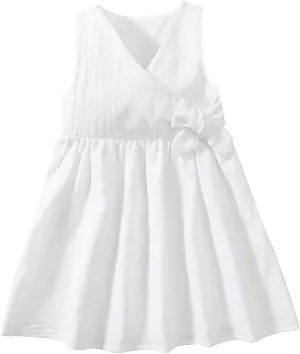 TIMOGG Toddler Girl Dress Summer Sleeveless Linen Cotton Dress Bow Kids Casual Dresses Clothes