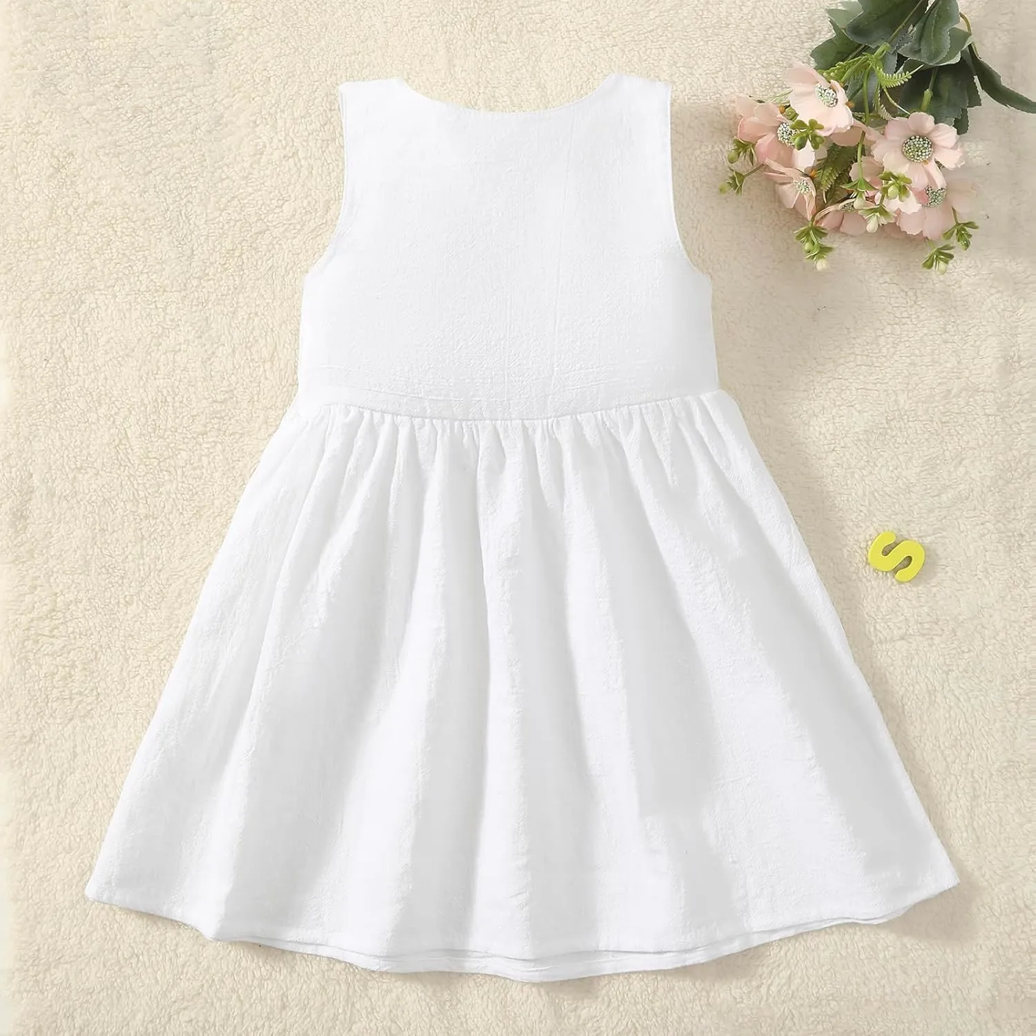 TIMOGG Toddler Girl Dress Summer Sleeveless Linen Cotton Dress Bow Kids Casual Dresses Clothes