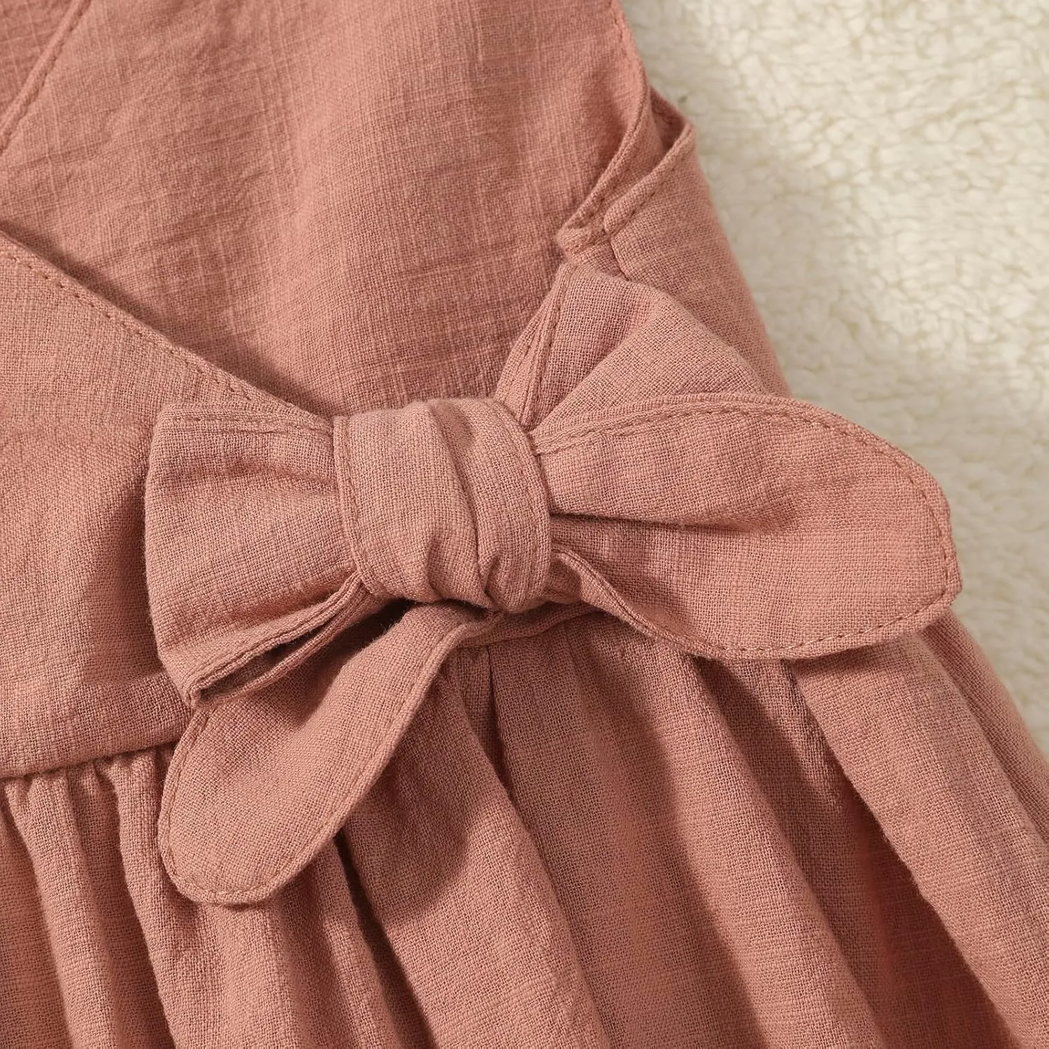 TIMOGG Toddler Girl Dress Summer Sleeveless Linen Cotton Dress Bow Kids Casual Dresses Clothes