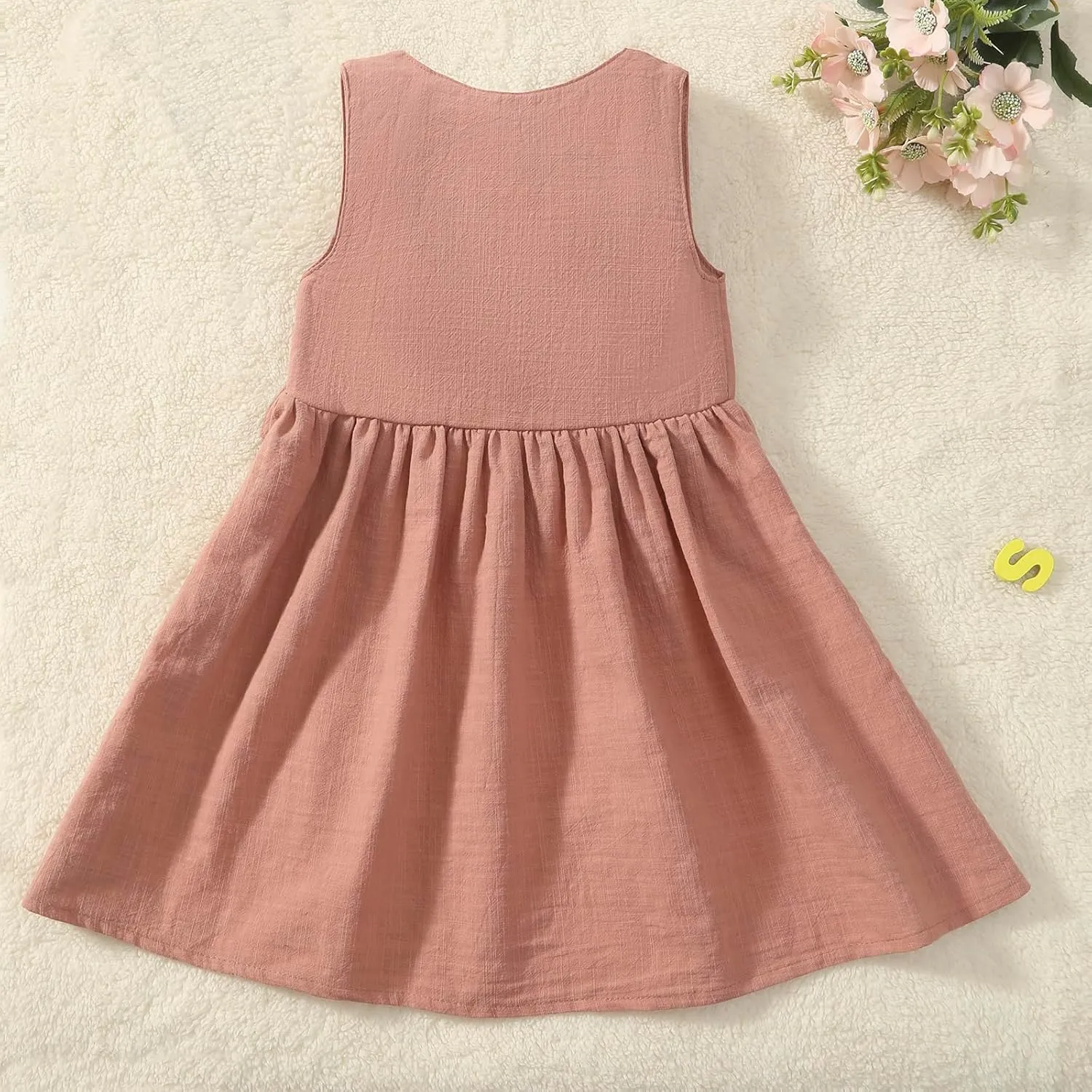 TIMOGG Toddler Girl Dress Summer Sleeveless Linen Cotton Dress Bow Kids Casual Dresses Clothes