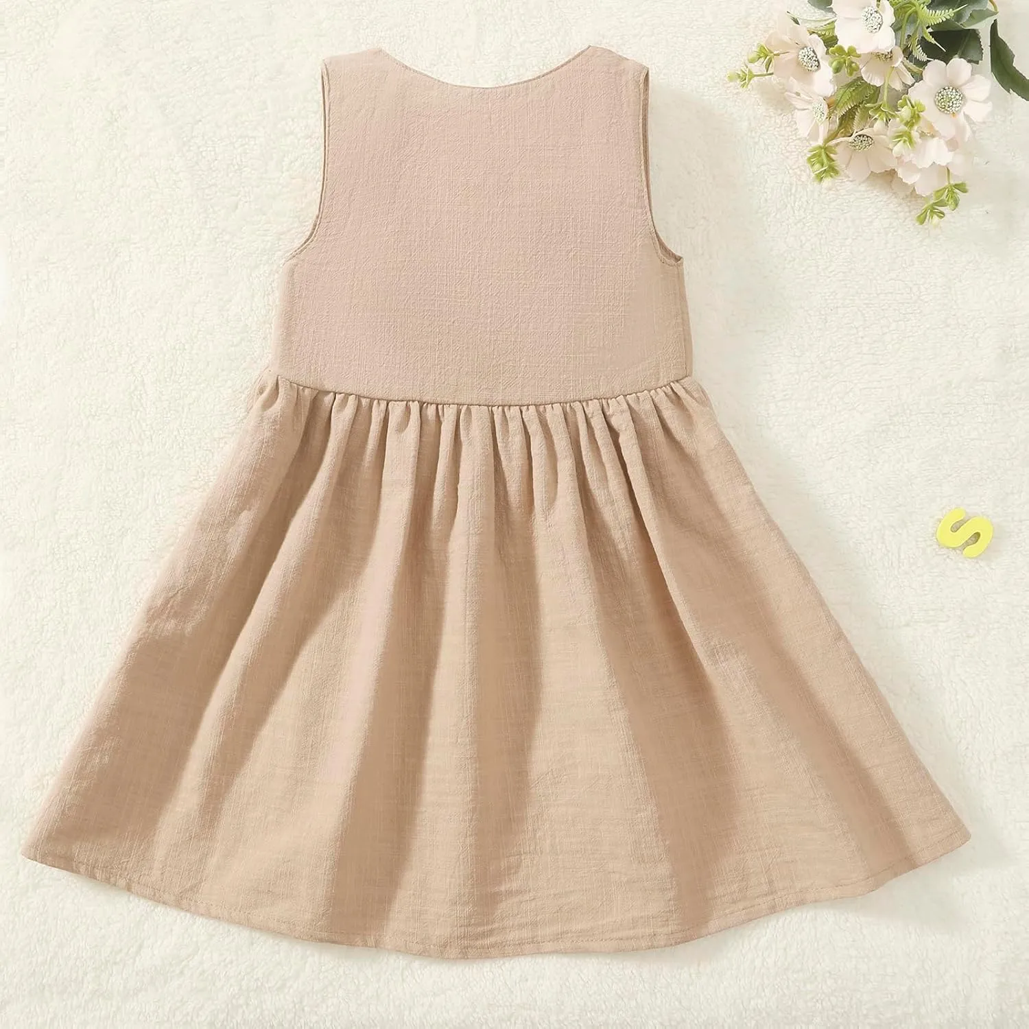 TIMOGG Toddler Girl Dress Summer Sleeveless Linen Cotton Dress Bow Kids Casual Dresses Clothes