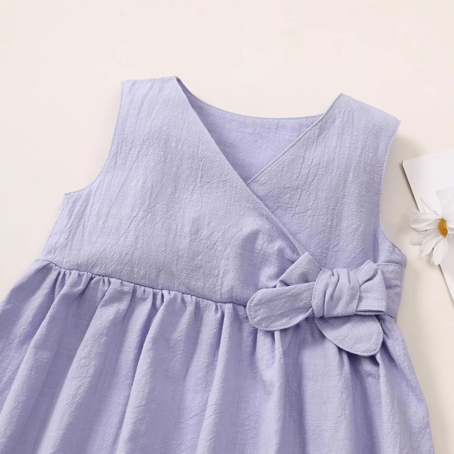 TIMOGG Toddler Girl Dress Summer Sleeveless Linen Cotton Dress Bow Kids Casual Dresses Clothes