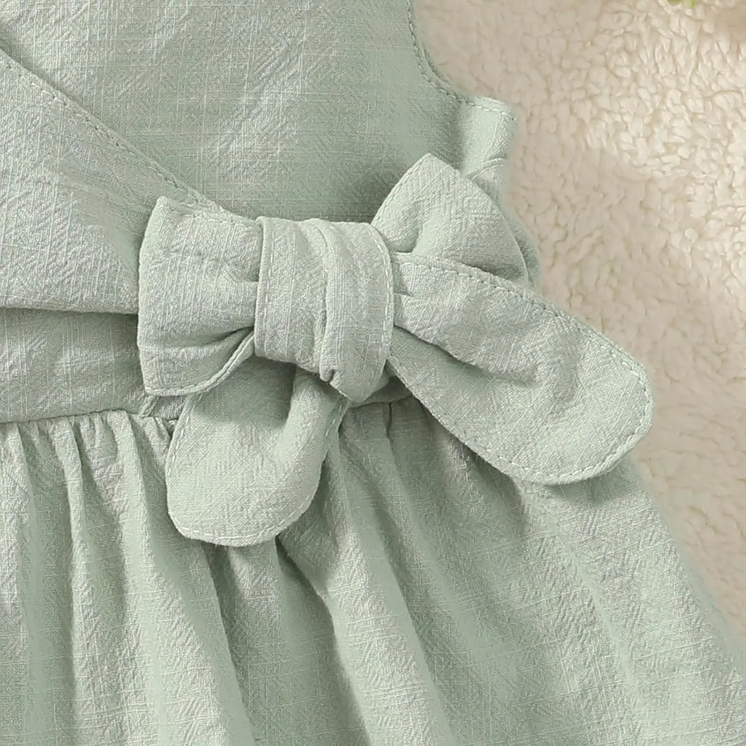 TIMOGG Toddler Girl Dress Summer Sleeveless Linen Cotton Dress Bow Kids Casual Dresses Clothes