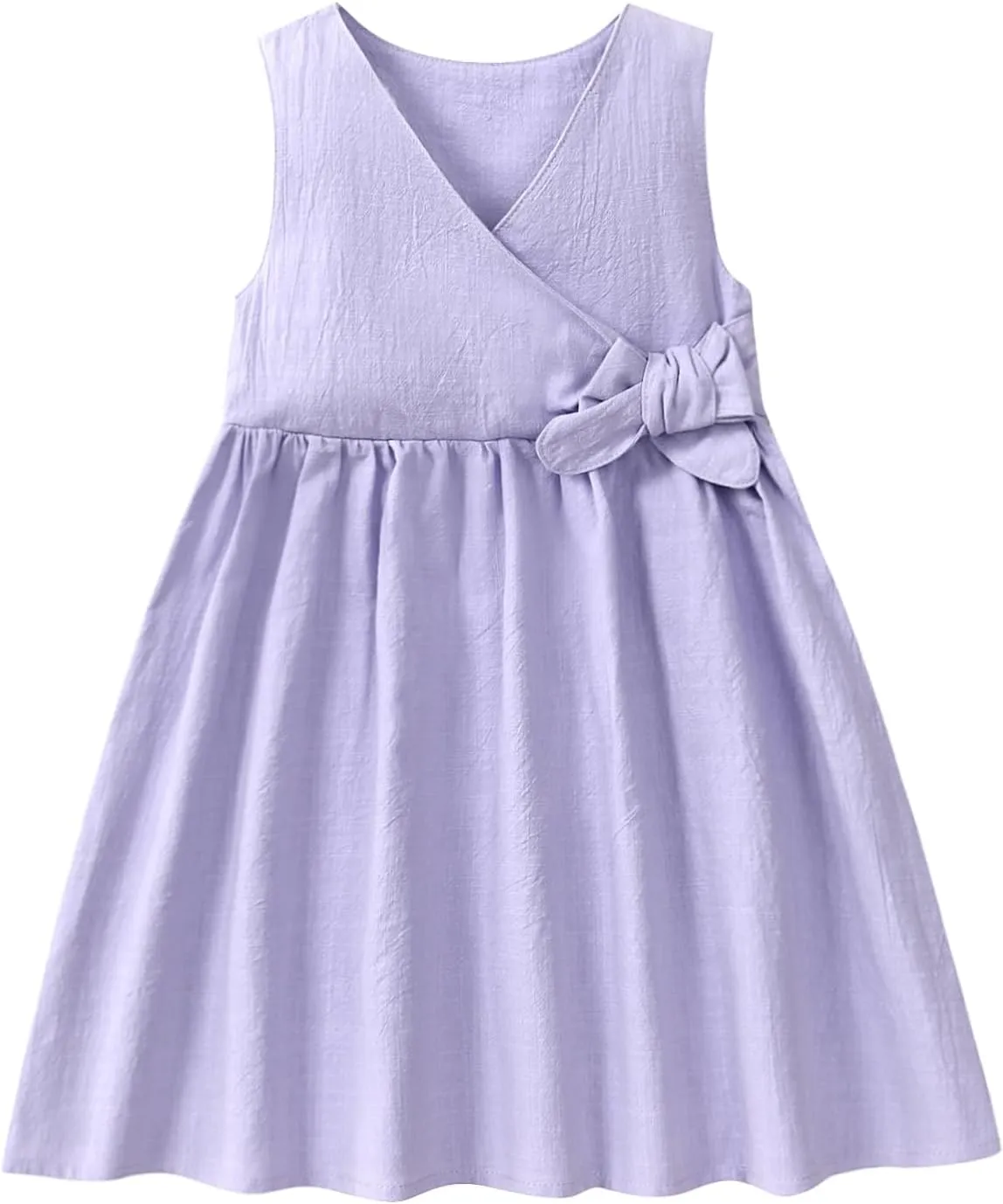 TIMOGG Toddler Girl Dress Summer Sleeveless Linen Cotton Dress Bow Kids Casual Dresses Clothes