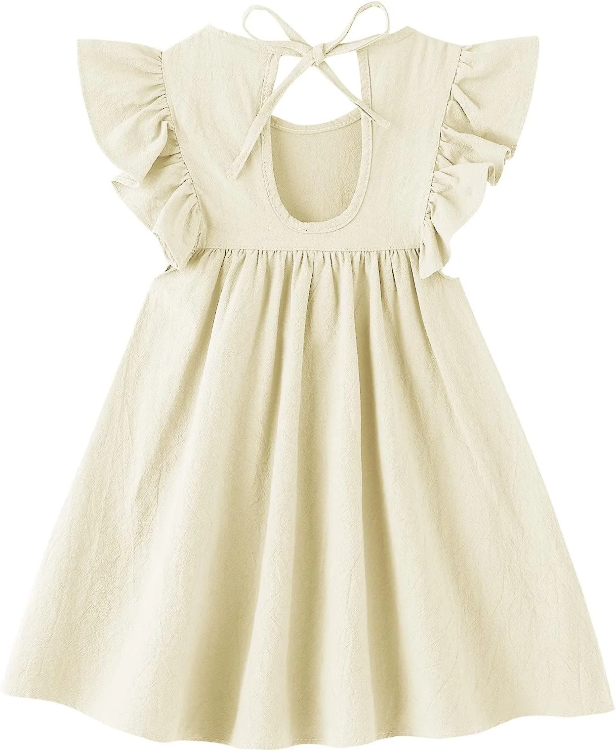 Toddler Baby Girl Cotton Linen Dress Ruffle Sleeve Halter Sleeveless Kids Casual Dresses