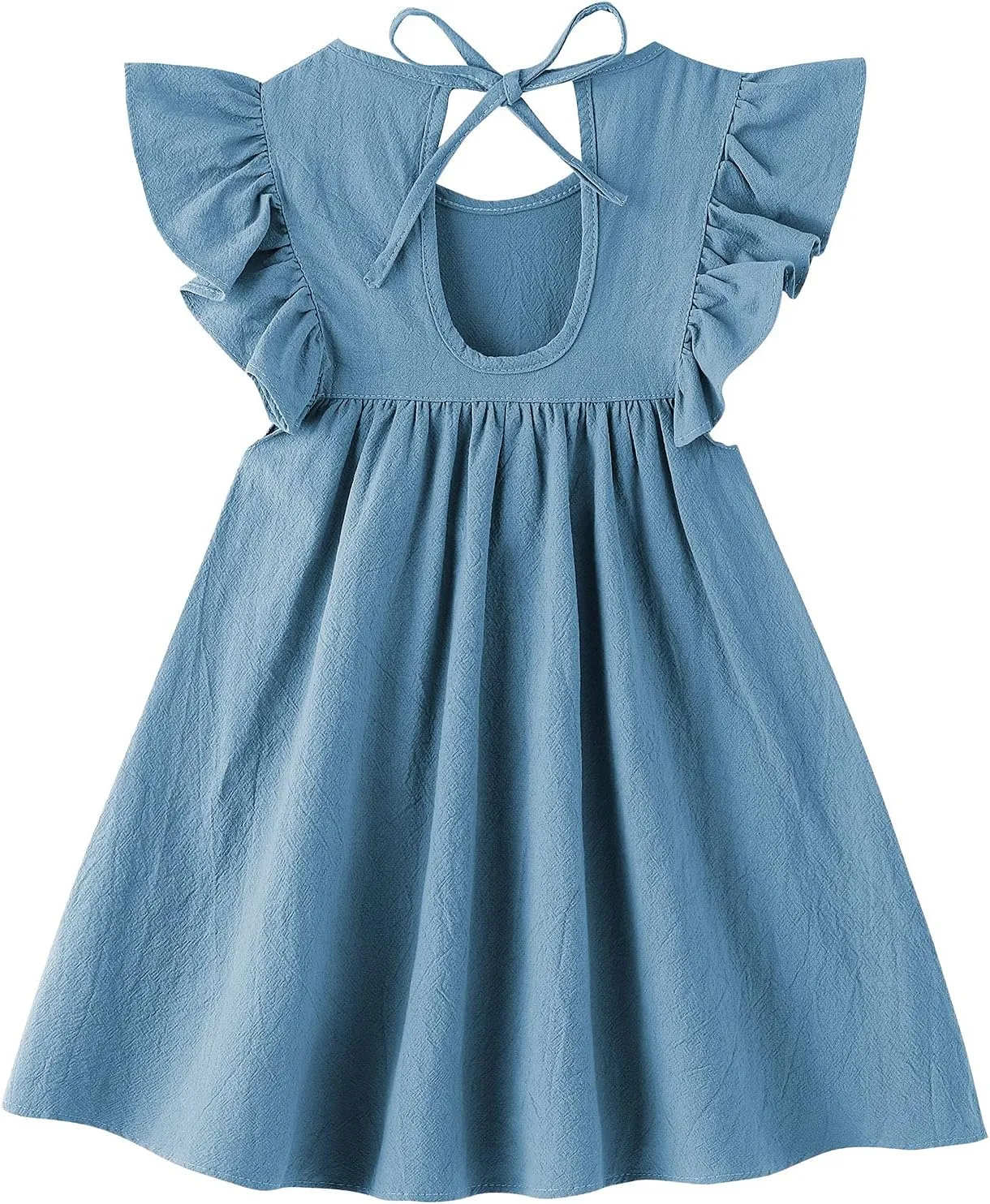 Toddler Baby Girl Cotton Linen Dress Ruffle Sleeve Halter Sleeveless Kids Casual Dresses