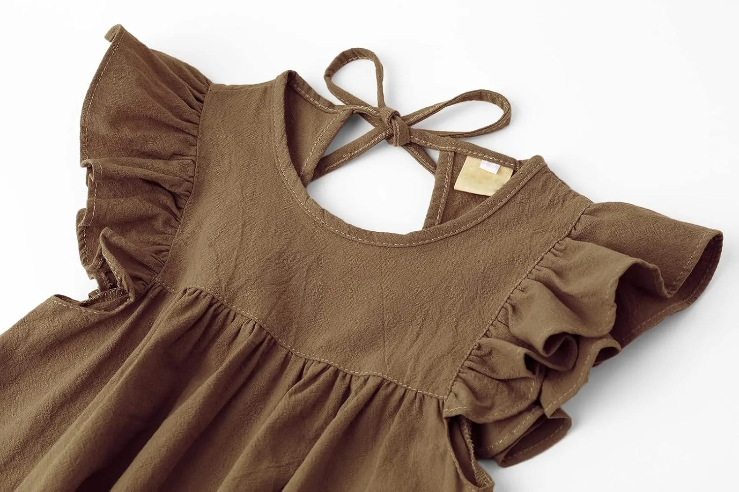 Toddler Baby Girl Cotton Linen Dress Ruffle Sleeve Halter Sleeveless Kids Casual Dresses