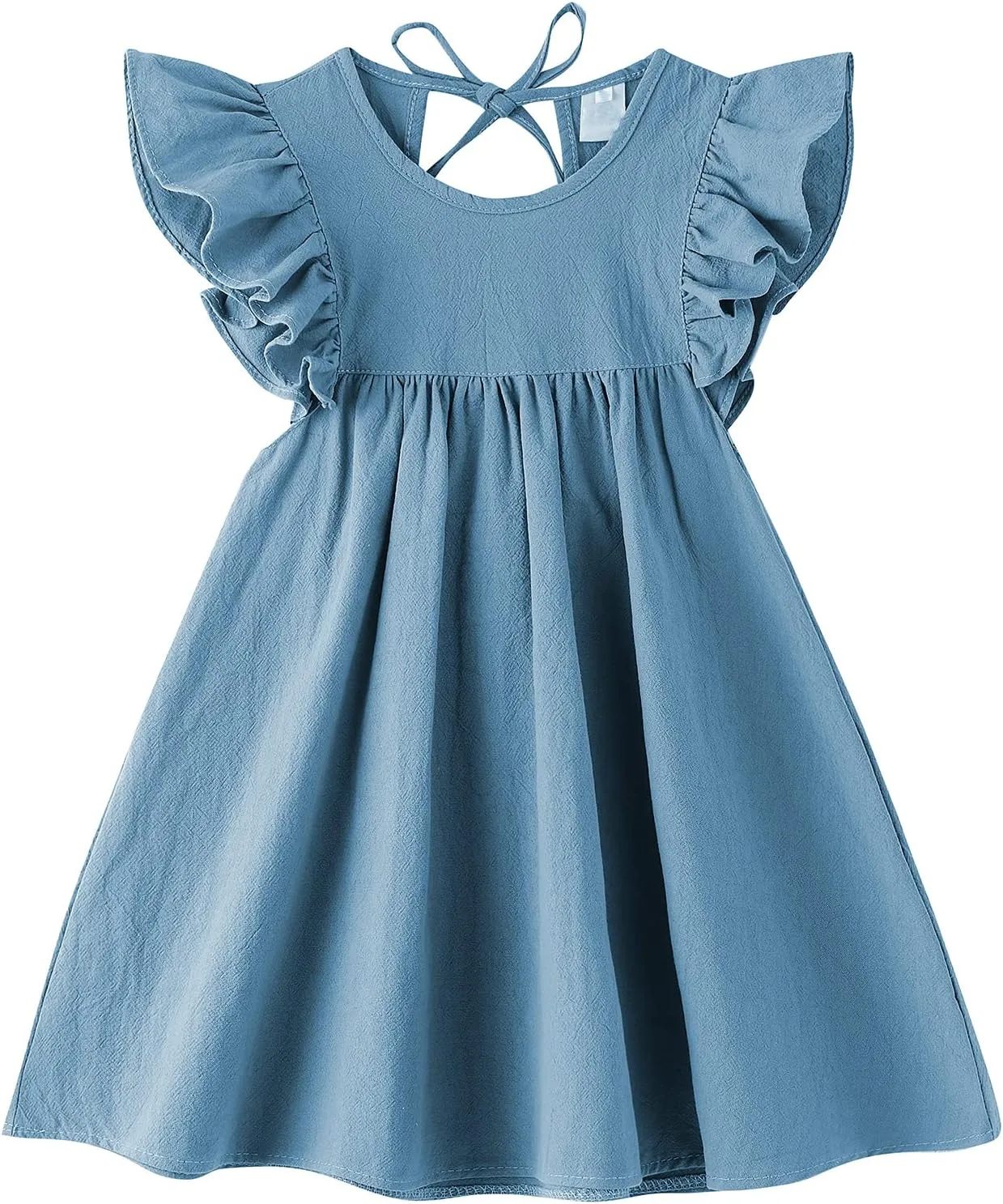 Toddler Baby Girl Cotton Linen Dress Ruffle Sleeve Halter Sleeveless Kids Casual Dresses