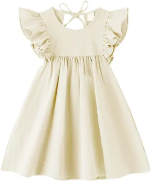 Toddler Baby Girl Cotton Linen Dress Ruffle Sleeve Halter Sleeveless Kids Casual Dresses