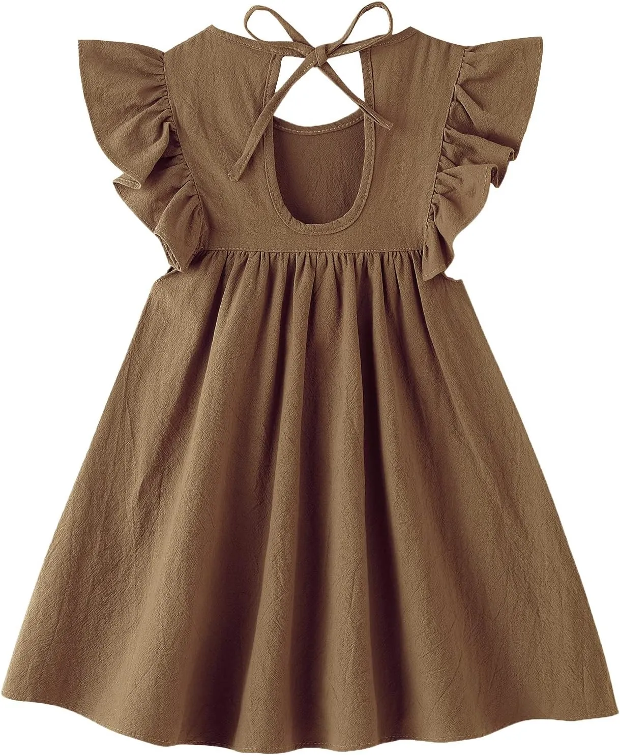 Toddler Baby Girl Cotton Linen Dress Ruffle Sleeve Halter Sleeveless Kids Casual Dresses