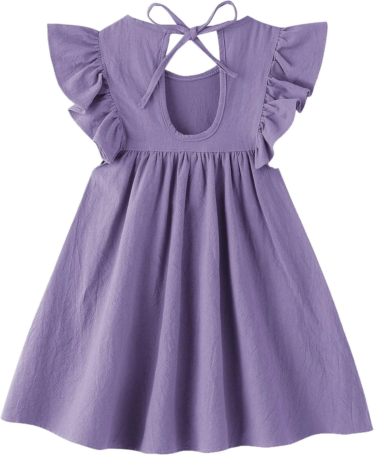 Toddler Baby Girl Cotton Linen Dress Ruffle Sleeve Halter Sleeveless Kids Casual Dresses
